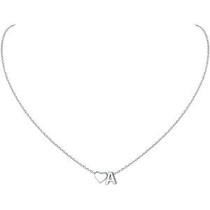 925 Sterling Silver Heart Initial Necklace for Women - Dainty Personalized Penda